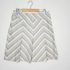 Skirt Pleated Retro Y2K Schoolgirl Striped Geometric Cotton Beige Green